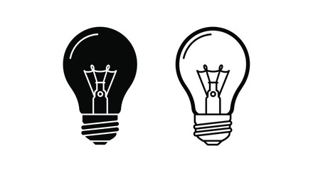 Two lightbulbs one filled and one empty in a stark silhouette