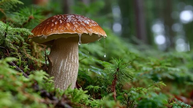 Boletus Mushroom Growing Naturally in Forest Floor