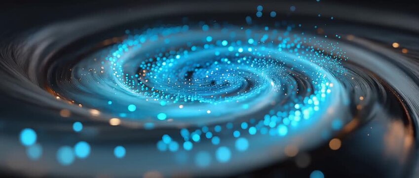 Abstract swirling nebula with glowing particles in outer space