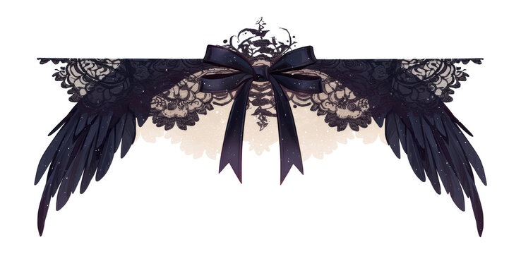 PNG Black raven lace illustration style.