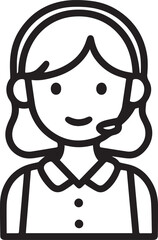 Obraz premium Hand Drawn Female Customer Service Agent Black and White Avatar Illustration in Minimal Line Art Style Design