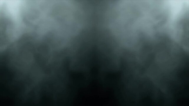 Symmetrical gray smoke swirling against dark background.