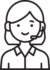 Obraz premium Hand Drawn Female Customer Service Agent Black and White Avatar Illustration in Minimal Line Art Style Design