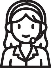 Obraz premium Hand Drawn Female Customer Service Agent Black and White Avatar Illustration in Minimal Line Art Style Design