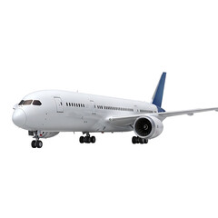 Obraz premium A white airplane with blue tail on transparent background