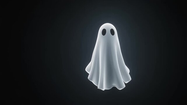 Cute floating sheet ghost looping animation on dark background.