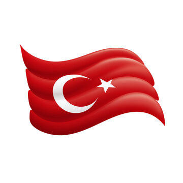 flag of turkey waving on transparent white background 
