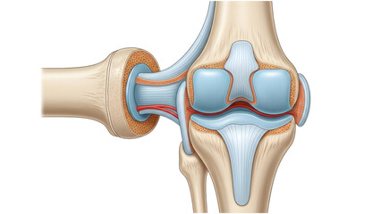 Obraz premium Human Knee Joint Anatomy Illustration with Ligaments and Cartilage