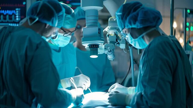Medical team of surgeons performing surgery in operating room