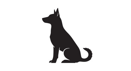 A black silhouette of a dog sitting attentively against a white background represents loyalty and companionship.