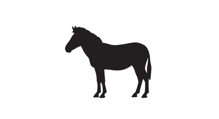 Obraz premium A dark silhouette of a sturdy horse or equine animal is displayed in profile on a solid white canvas for design.
