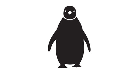 Obraz premium A front-facing, symmetrical black silhouette of an emperor penguin stands upright against a white backdrop.