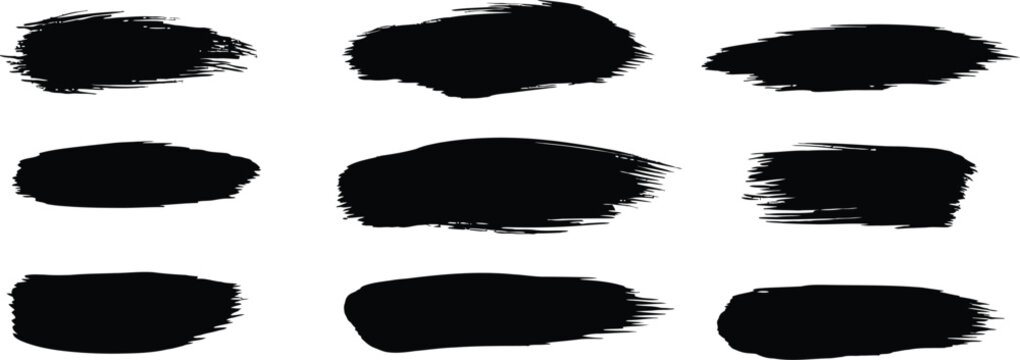 Black Brush Strokes Paint Smears Grunge Texture Vector Set