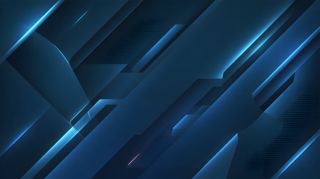 Abstract Geometric Shapes with Neon Blue Light Glare Dark Background Modern Tech Design