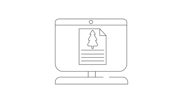 Christmas Tree on Computer Screen - Minimalist Line Art.