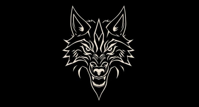 Powerful tribal wolf head tattoo vector illustration featuring a fierce black wildlife predator silhouette and wild beast mascot symbol for a nature inspired animal art design