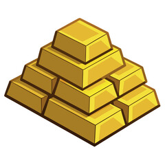 Stack of shiny gold bars arranged in a pyramid shape,