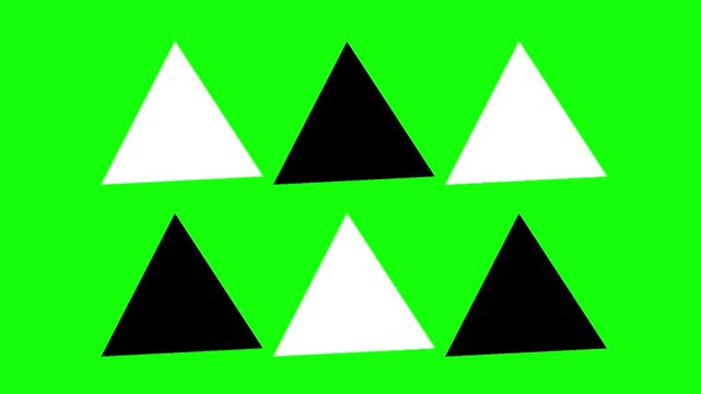 Triangle shape animation concept. Multiple black and white vector icon symbol. Animated seamless pattern design, motion graphic video template with green screen background
