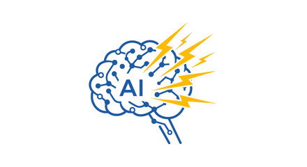 Obraz premium Artificial Intelligence Brain Concept with Neural Network and Lightning