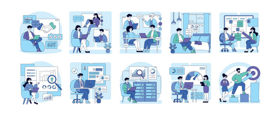 Fototapeta premium Team Collaboration and Planning Vector Illustration Set