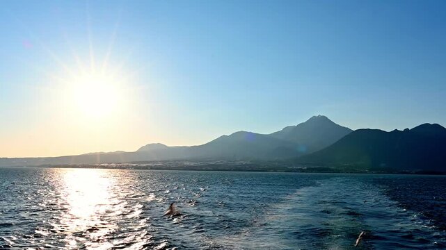 有明海を渡る、島原・普賢岳の雄大な背中。
「島原港から熊本港へ向かうフェリーの甲板から撮影。美しい有明海を背景に、遠ざかる島原市の市街地と、日本百名山の一つである雲仙・普賢岳（平成新山）の雄大な景色を捉えた航海動画。」
The majestic back of Shimabara and Mount Fugen as we cross the Ariake Sea.