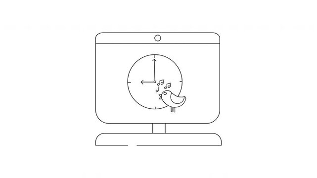 Computer Clock Bird Outline Animation Concept.
