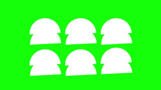 Half circle shape animation concept. Multiple white vector icon symbol. Animated seamless pattern design, motion graphic video template with green screen background