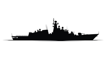 Detailed black silhouette of a modern naval destroyer vessel silhouette © momotaj