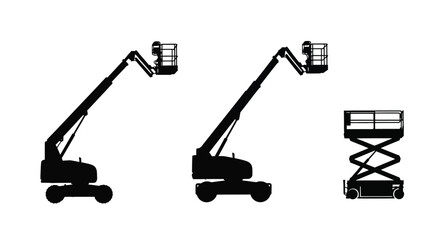 Three construction lifts in black showcasing industrial machinery silhouette © momotaj