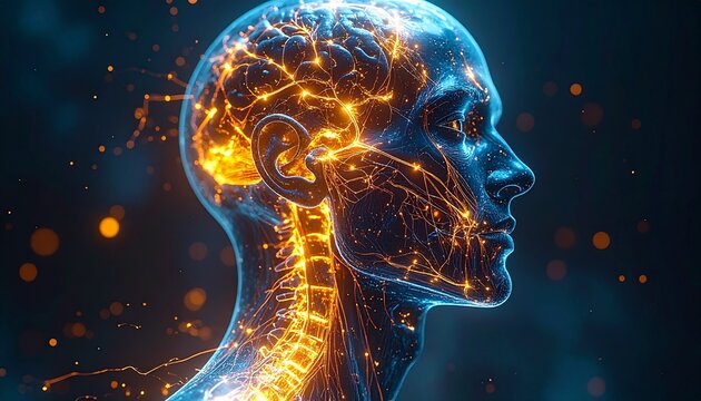 Detailed Anatomical Illustration of Human Vagus Nerve System in Head and Neck