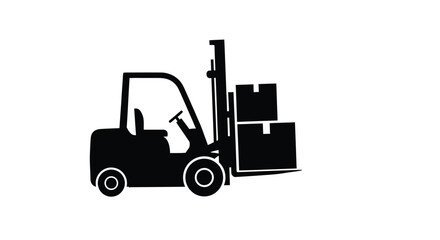 A black forklift lifting boxes depicted as a striking silhouette © momotaj