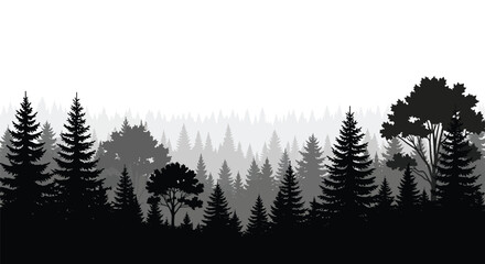 Dense forest landscape with layers of trees in dark silhouette © momotaj