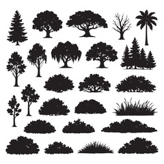 Black Silhouette Trees & Bushes – Nature Vector Elements Set © Suma