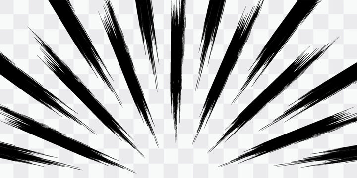 Comic radial explosion lines with speed effect for comic books. Superhero action, explosion background, manga speed frame, vector illustration