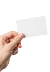 Obraz premium Hand holding a blank business card isolated on transparent background