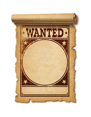 Wanted poster parchment scroll isolated on white