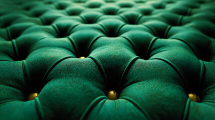Fototapeta premium Closeup of a green velvet tufted sofa with button details on upholstery