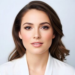 Naklejka premium Portrait of a beautiful young woman with brown hair and professional makeup