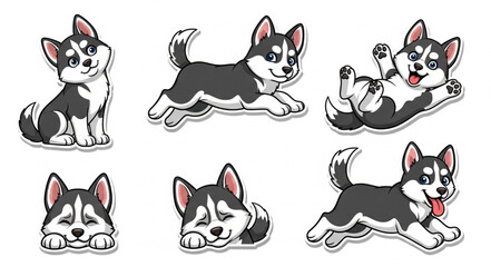 Cute Husky Puppy Collection Various Poses and Expressions. © Dodi