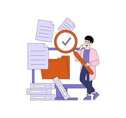 Person Analyzing Documents with Magnifying Glass