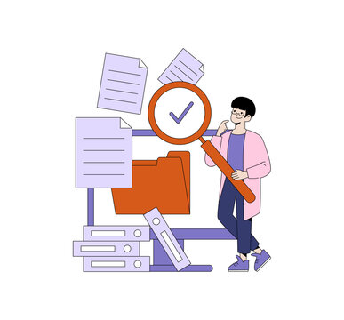 Person Analyzing Documents with Magnifying Glass