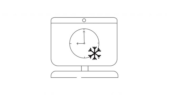 Computer Clock Snowflake Icon Animation - Time Freeze Concept.