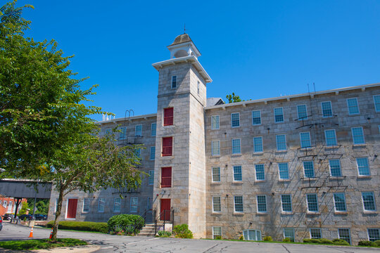 Slatersville Mills building in historic village of Slatersville, town of North Smithfield, Rhode Island RI, USA. 