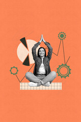 Exclusive artwork banner creative collage of happy businesswoman businessman stand diagram icon...