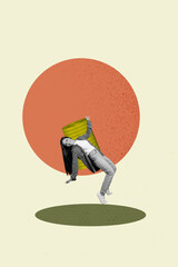 Zine image 3d poster collage of happy businessman businesswoman receive coin dollar income success...