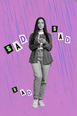 Trendy art creative vertical photo collage of upset girl guy melancholy mood problem psychotherapy...