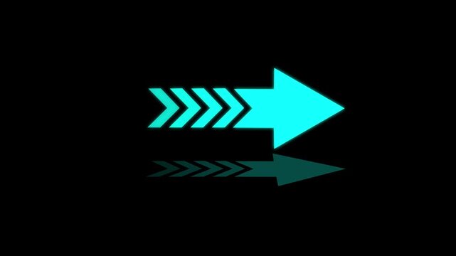 Glowing cyan color right arrow icon with multiple pointing forward on black background. Futuristic direction icon representing speed, progress, navigation, perfect for UI technology.