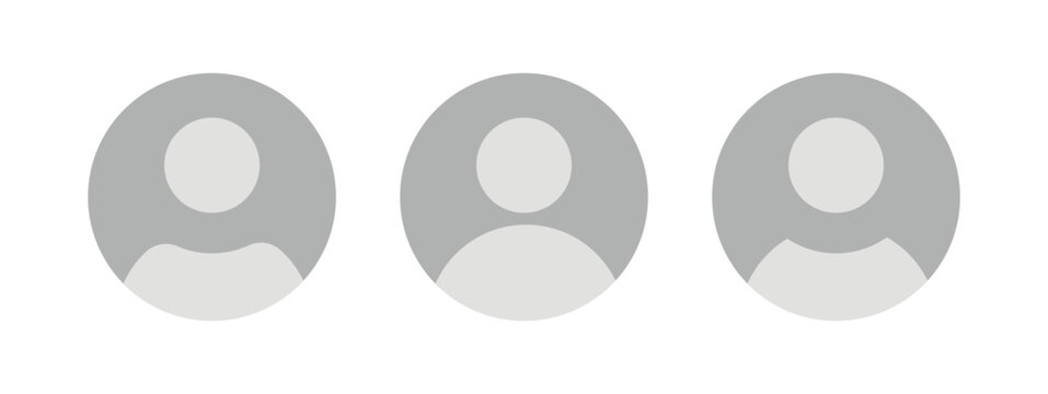 Set of three round placeholder headshot avatar, user profile vector icons. vector illustration.