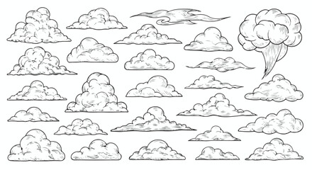 Set of 25 Hand-Drawn Sketch Clouds Vector Illustration © image stock