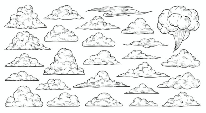 Set of 25 Hand-Drawn Sketch Clouds Vector Illustration